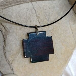 Burgundy Agate stone necklace cross pendant
